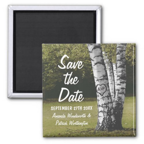 Rustic Initials Birch Tree Wedding Save the Date Magnet