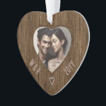 Rustic Initials in Wood - Carved Look Heart Photo Ornament<br><div class="desc">For nature themed holiday decor or to celebrate a fifth marriage anniversary, this wood effect heart shaped photo frame is the answer! A normal format image will automatically be framed by the cutout and you can also add custom initials and date. There's even space for a personal message on the...</div>