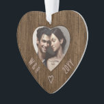 Rustic Initials in Wood - Carved Look Heart Photo Ornament<br><div class="desc">For nature themed holiday decor or to celebrate a fifth marriage anniversary, this wood effect heart shaped photo frame is the answer! A normal format image will automatically be framed by the cutout and you can also add custom initials and date. There's even space for a personal message on the...</div>