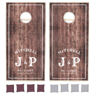 Rustic Initials Monogram Family Name Wedding Retro Cornhole Set