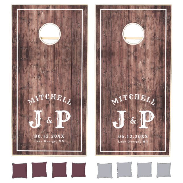 Rustic Initials Monogram Family Name Wedding Retro Cornhole Set (Set)