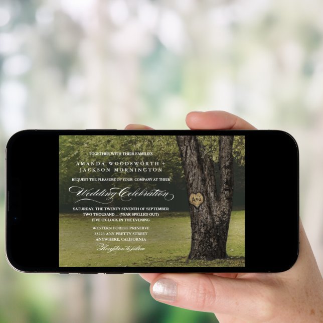 Rustic Initials Old Oak Tree Wedding Invitations (Front Digital)
