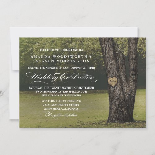 Rustic Initials Old Oak Tree Wedding Invitations