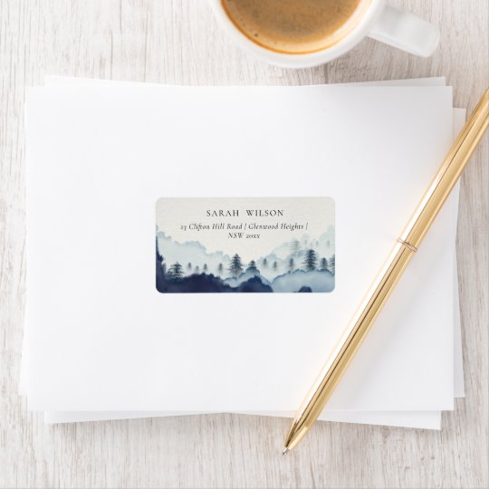 Rustic Ink Blue Navy Pine Woods Mountain Address Label