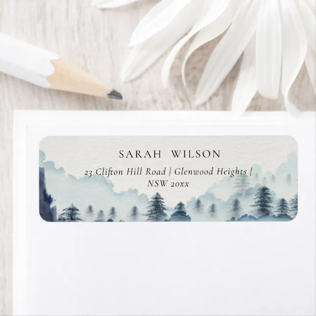 Rustic Ink Blue Navy Pine Woods Mountain Address Label Zazzle