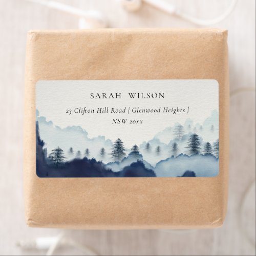 Rustic Ink Blue Navy Pine Woods Mountain Address Label