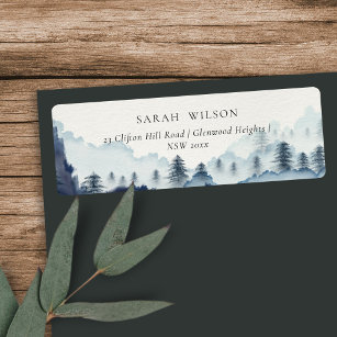 Rustic Ink Blue Navy Pine Woods Mountain Address  Label