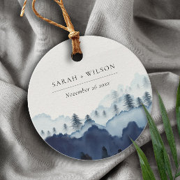 Rustic Ink Blue Navy Pine Woods Mountain Wedding Favor Tags