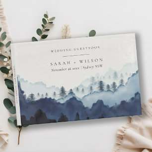 Rustic Ink Blue Navy Pine Woods Mountain Wedding Guest Book
