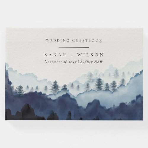 Rustic Ink Blue Navy Pine Woods Mountain Wedding Guest Book
