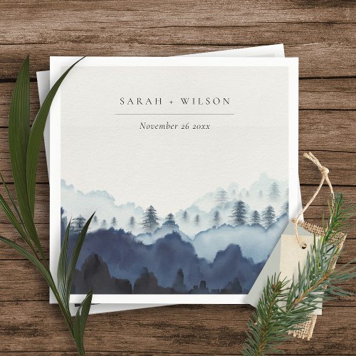 Rustic Ink Blue Navy Pine Woods Mountain Wedding Napkins