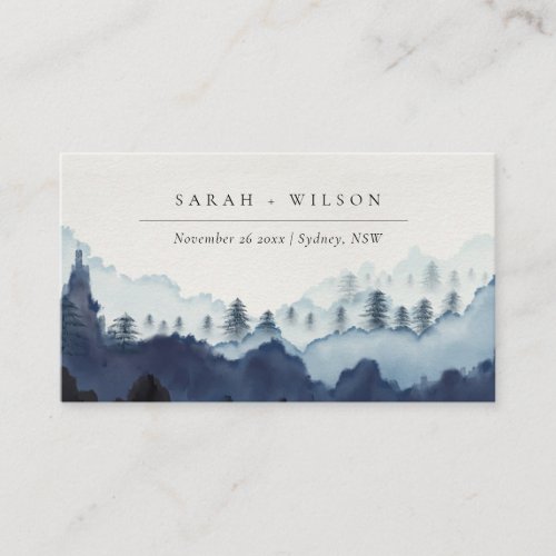 Rustic Ink Blue Navy Pine Woods Mountain Wedding Place Card