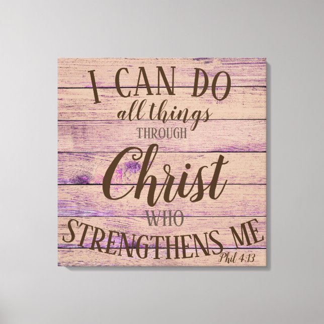 Rustic Inspirational Bible Lifequote Pink Violet Canvas Print (Front)