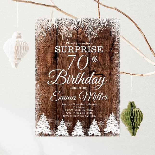 Rustic invite, Winter 70th Birthday Party Invitation (Creator Uploaded)