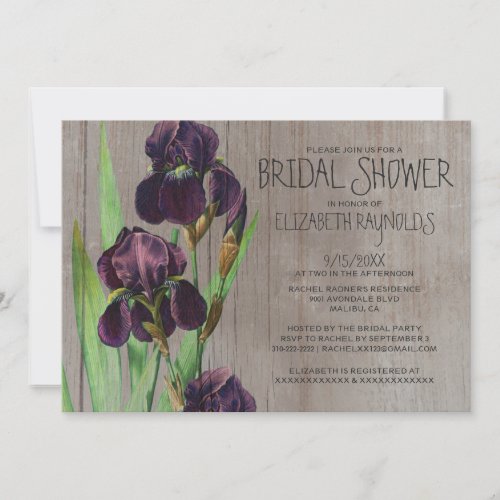 Rustic Iris Bridal Shower Invitations