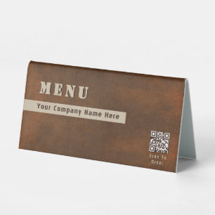 Rustic Iron Bold Stencil Scannable QR Code Menu Table Tent