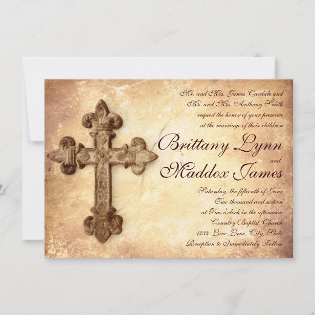 Rustic Iron Cross Distressed Wedding Invitations (Front)