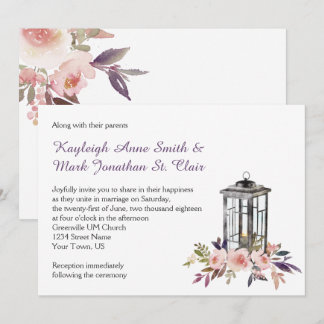 Rustic Iron Lantern and Flowers Invitations