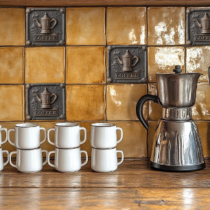 Rustic Iron Stone Coffee Pot Ceramic Tile