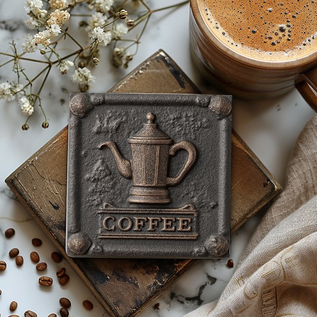  Rustic Iron Stone Coffee Pot Square Paper Coaster (Creator Uploaded)