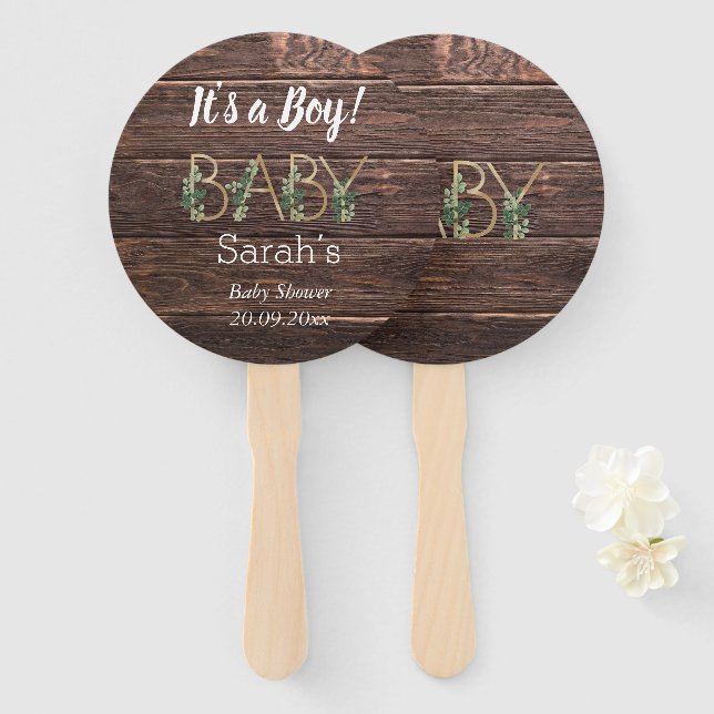 Rustic it’s a Boy Cute Slogan Baby Shower Custom Hand Fan (Front and Back)