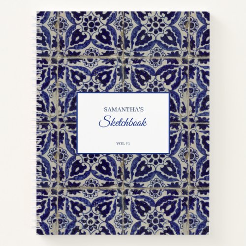 Rustic Italian Azulejo Blue White Geometric Sketch Notebook