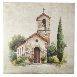 Rustic Italian Church Tuscany Scene Ceramic Tile