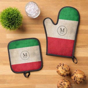Rustic Italian Flag monogram Oven Mitt & Pot Holder Set