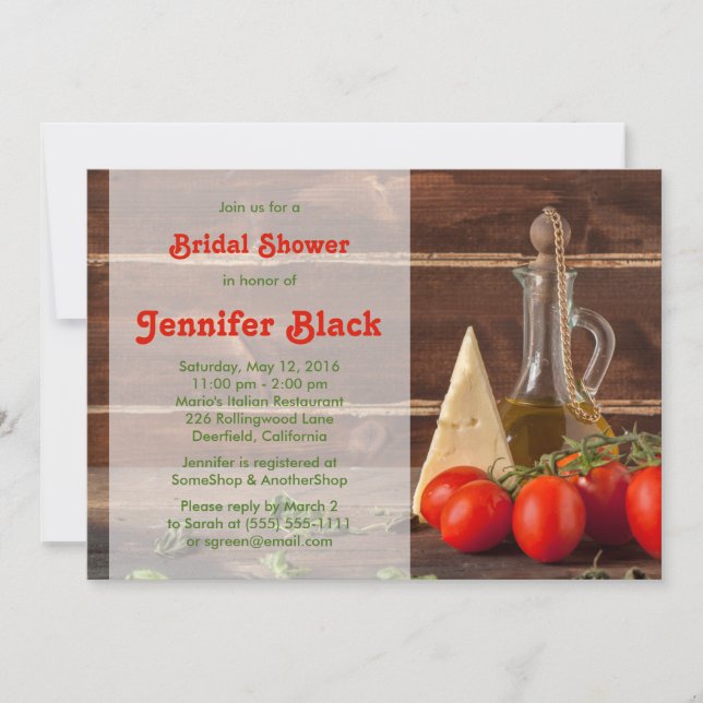 Rustic Italian Oil Tomatoes Cheese Bridal Shower Invitation (Front)