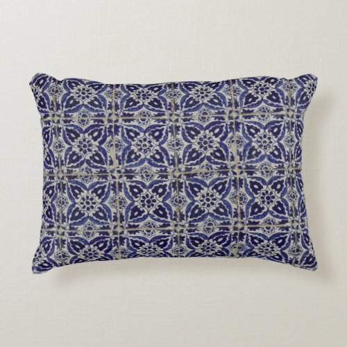 Rustic Italian Tiles Azulejo Blue White Geometric  Accent Pillow