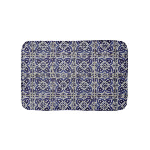 Rustic Italian Tiles Azulejo Blue White Geometric Bath Mat
