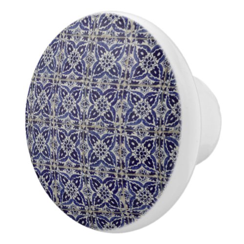Rustic Italian Tiles Azulejo Blue White Geometric  Ceramic Knob