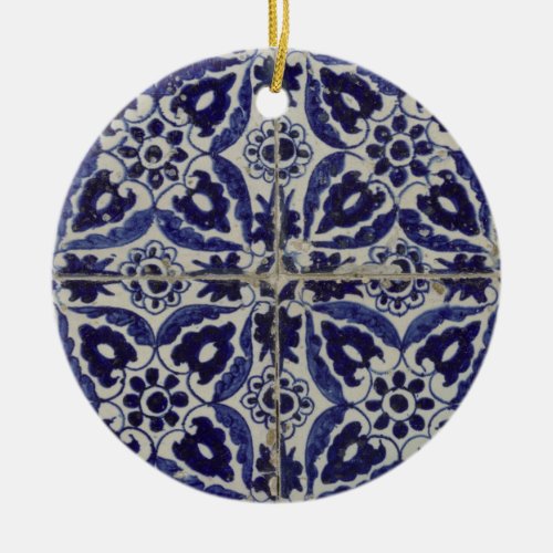 Rustic Italian Tiles Azulejo Blue White Geometric Ceramic Ornament
