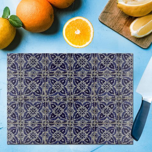 Rustic Italian Tiles Azulejo Blue White Geometric Cutting Board