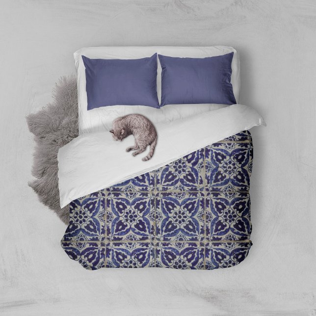 Rustic Italian Tiles Azulejo Blue White Geometric  Duvet Cover (Creator Uploaded)
