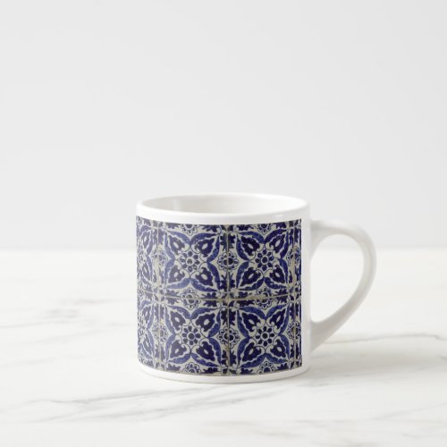 Rustic Italian Tiles Azulejo Blue White Geometric  Espresso Cup