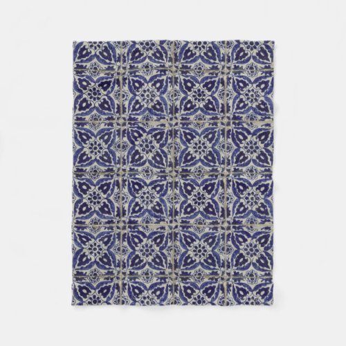 Rustic Italian Tiles Azulejo Blue White Geometric Fleece Blanket