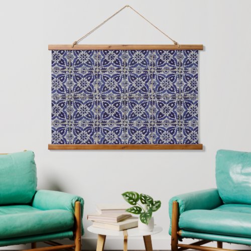 Rustic Italian Tiles Azulejo Blue White Geometric  Hanging Tapestry