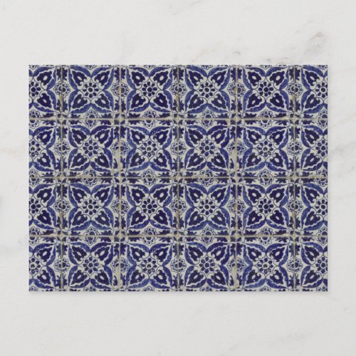 Rustic Italian Tiles Azulejo Blue White Geometric  Holiday Postcard
