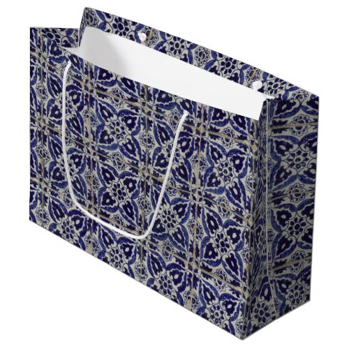 Rustic Italian Tiles Azulejo Blue White Geometric Large Gift Bag