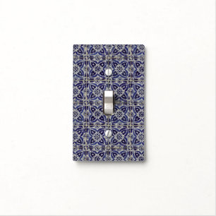 Rustic Italian Tiles Azulejo Blue White Geometric  Light Switch Cover