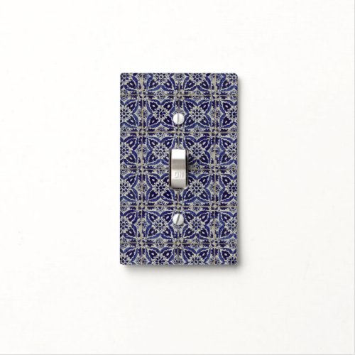 Rustic Italian Tiles Azulejo Blue White Geometric  Light Switch Cover