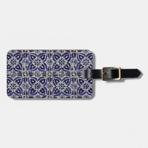 Rustic Italian Tiles Azulejo Blue White Geometric Luggage Tag