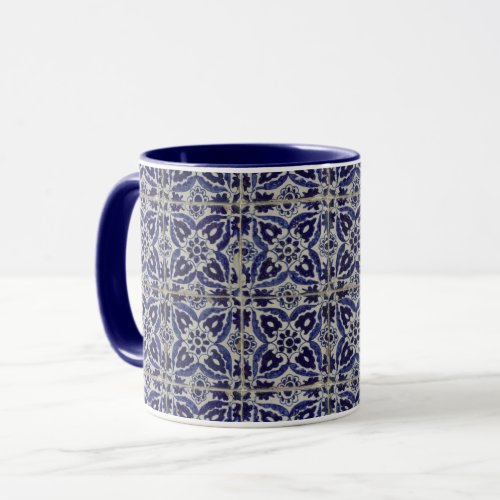 Rustic Italian Tiles Azulejo Blue White Geometric  Mug