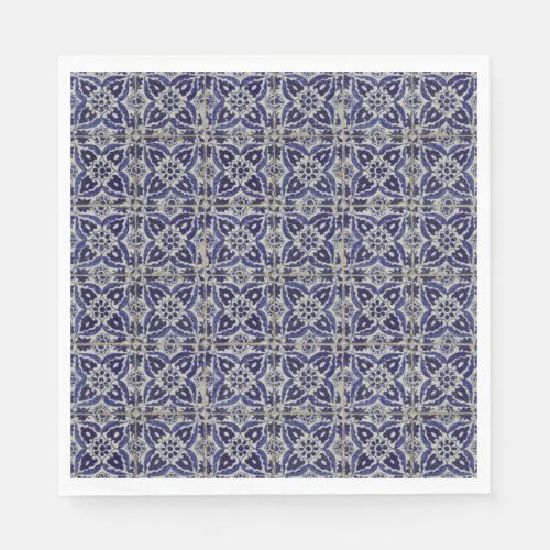 Rustic Italian Tiles Azulejo Blue White Geometric Napkins