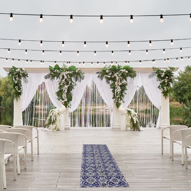 Rustic Italian Tiles Azulejo Blue White Geometric  Outdoor Rug (Insitu (Wedding 1))