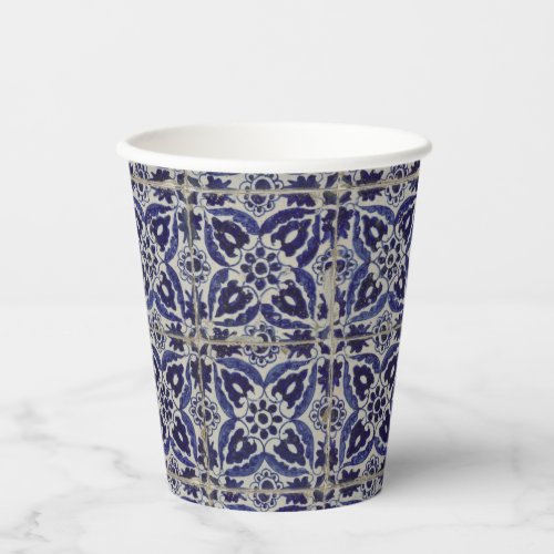 Rustic Italian Tiles Azulejo Blue White Geometric  Paper Cups