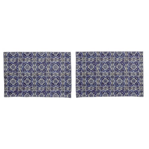 Rustic Italian Tiles Azulejo Blue White Geometric Pillow Case