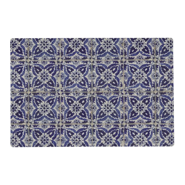 Rustic Italian Tiles Azulejo Blue White Geometric Placemat (Front)