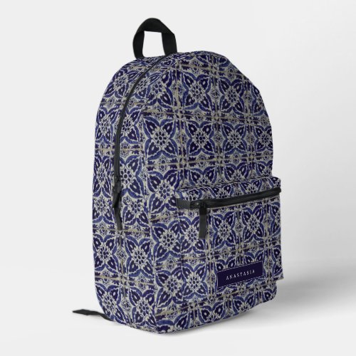 Rustic Italian Tiles Azulejo Blue White Geometric  Printed Backpack
